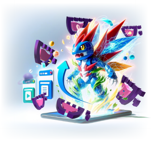 Um Pokémon evoluindo com o logotipo da Cupcode ao redor