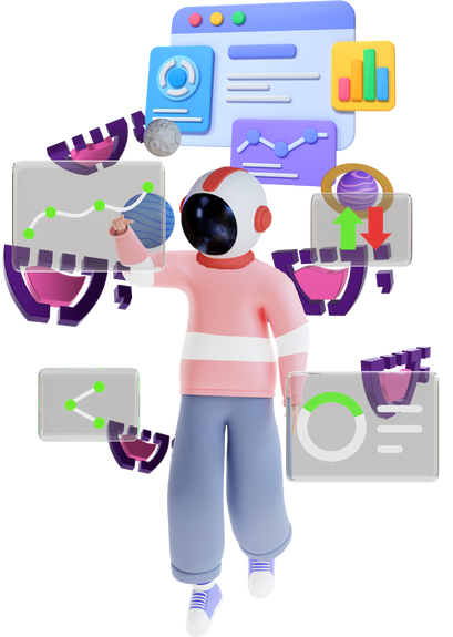 um homem de camisa rosa e capacete segurando uma tela com vários ícones