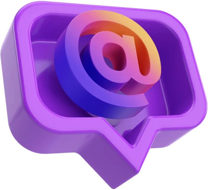 o ícone de e-mail roxo com um balão colorido