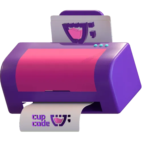 Uma impressora com a logo da cupcode